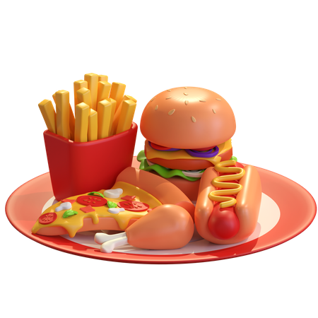 Food plate with burger and fries